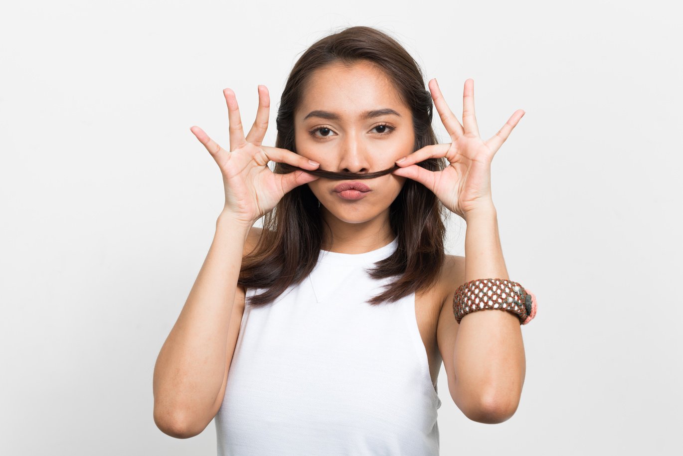 Asian woman with mustache